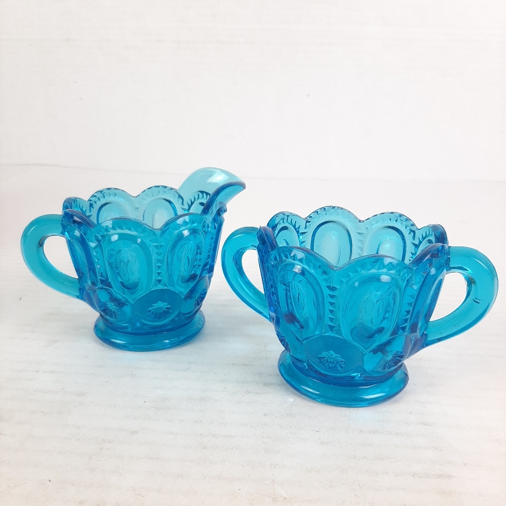 Blue Glass Creamer and Sugar Set